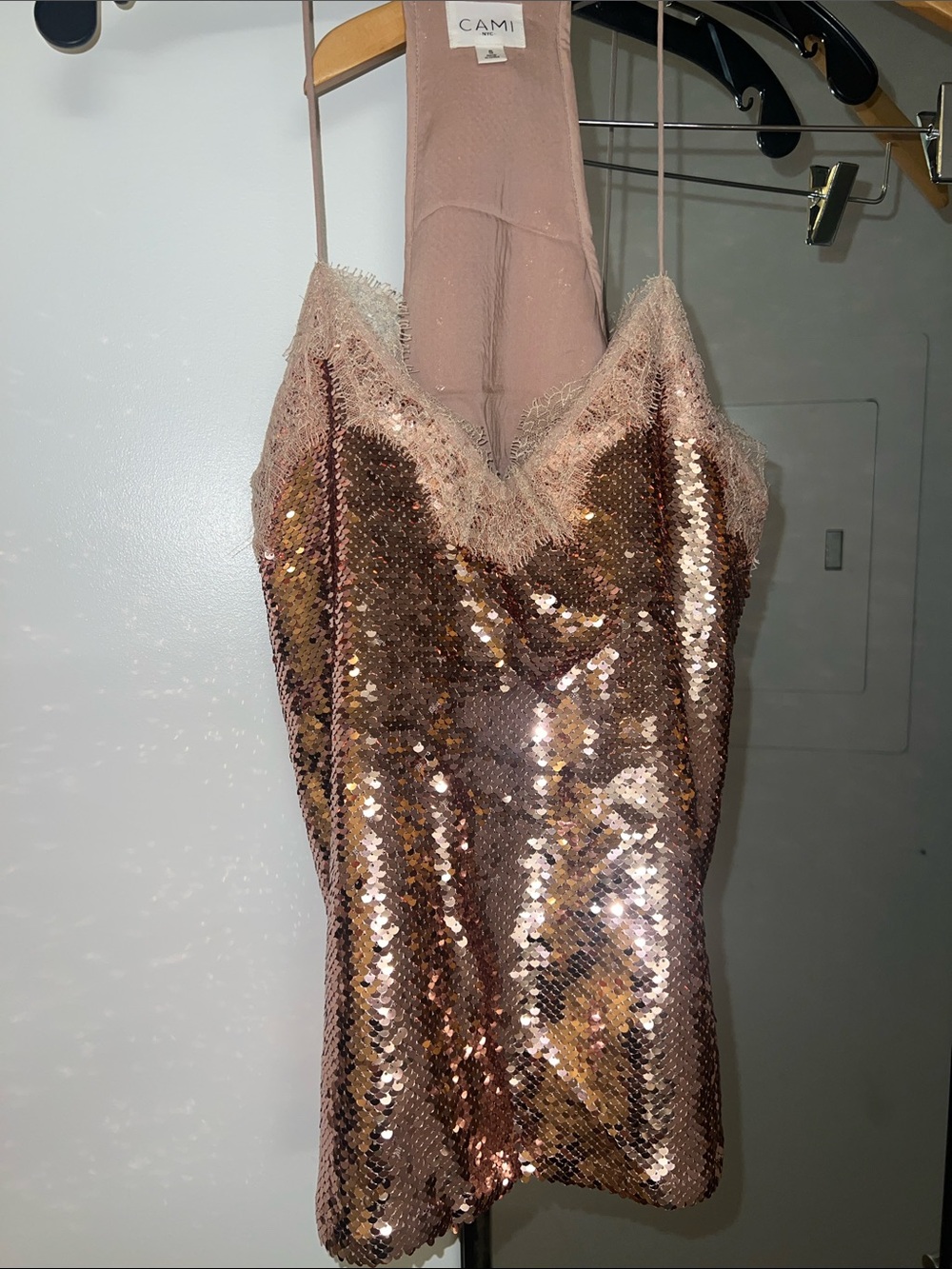 Cami NYC Rose Gold Sequin Lace-Trim Camisole